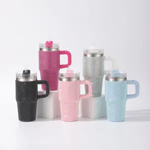 14oz Rhinestone Studded Ice King Cup Double-Layer Handle 304 Stainless Steel Insulated Cup Portable Car Cup