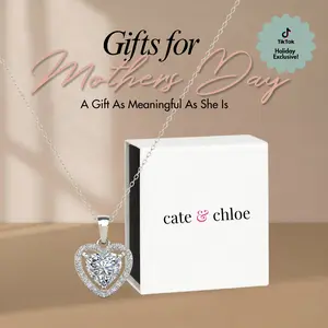 Cate & Chloe Amora 18k White Gold Plated Halo Heart Pendant Necklace for Women – Simulated Diamond Crystal Heart Pendant on 16–18 Inch Cable Chain – Hypoallergenic, Lead & Nickel Free – Luxury Gift Box Included, Perfect Romantic Jewelry Gift