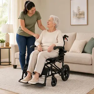 Lightweight Adult Wheelchair, Foldable Transport Chair with Flip-Up Armrests, Swing Footrests and Locking Hand Brakes, Easy Travel & Daily Mobility