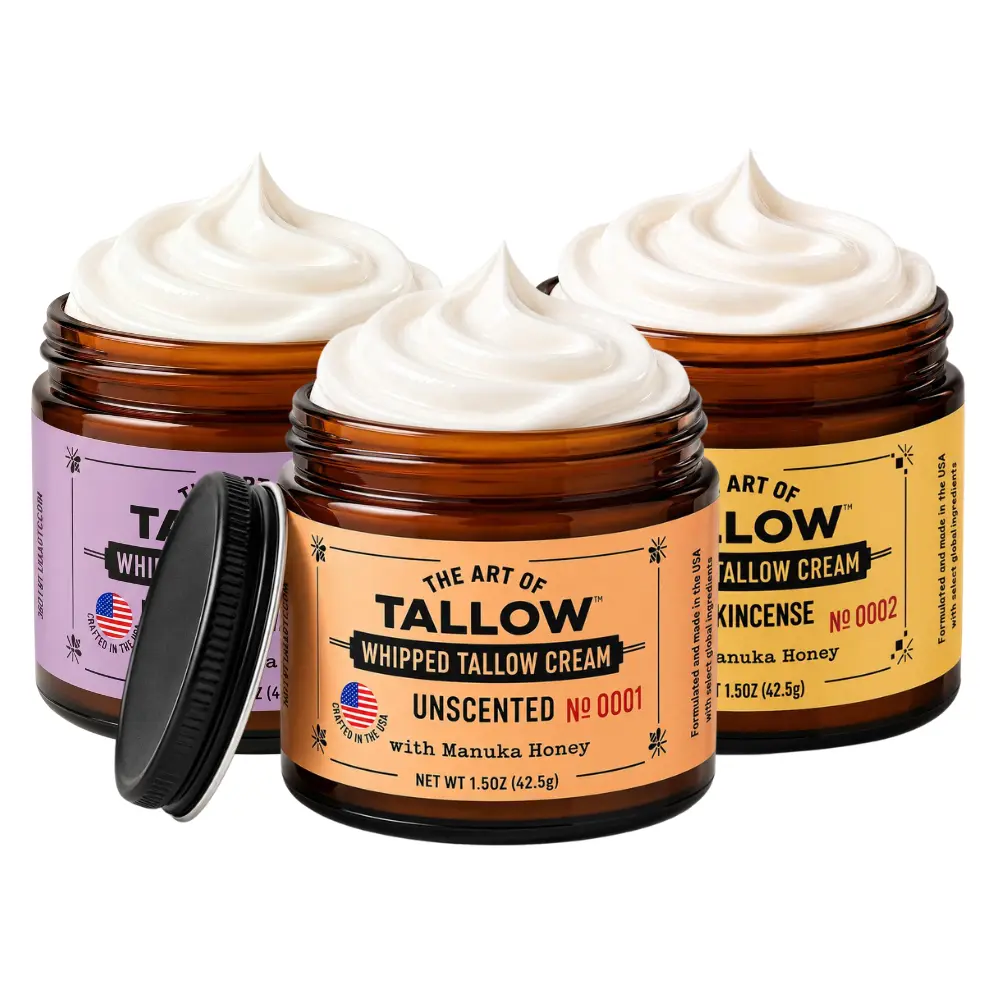 The Art of Tallow Unscented Beef Tallow Face Cream & Body Moisturizer | Dermatologist-Tested | Grass-Fed & Finished Beef Tallow, Organic Jojoba Oil & Manuka Honey | Made in USA | 1.5 oz