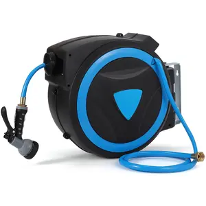 【GARVEE】Retractable Garden Hose Reel available in 65ft, 78ft, and 100ft lengths with 1/2 inch heavy-duty water hose, 9-function sprayer nozzle, slow return system, ideal for courtyards and gardens.