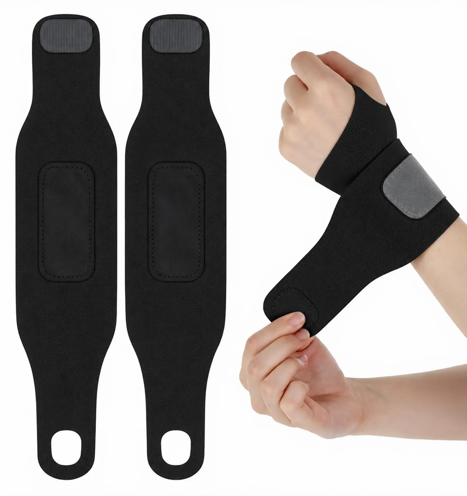 2-Pack Comfortable Wrist Supports – For Hand Protection and Stabilization - Black