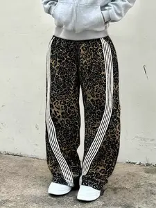 Men's Fashion Street Style Leopard Print Sports Pants, Side Line Design, Comfortable Versatile Trendy Essential
