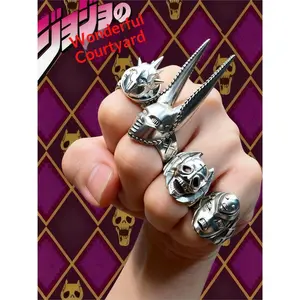 Jojo'S Bizarre Adventure Metal Rings Adjustable Kira Yoshikage Jotaro Kujo Stand Skull Design Cosplay Jewelry Student Gifts