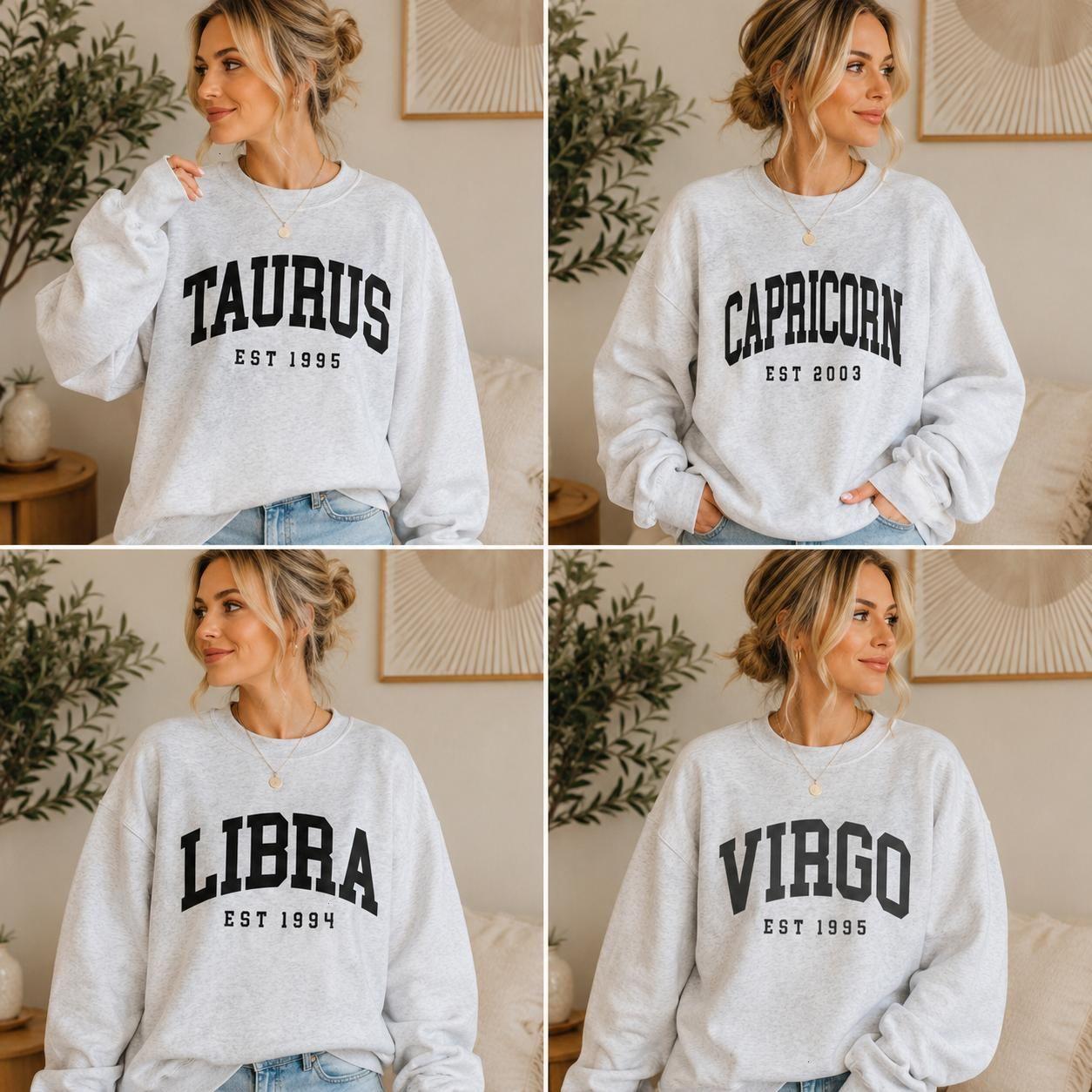 (LEAVE A NOTE) Custom Zodiac T-Shirt/ Sweatshirt with Est Year, Cute Horoscope Astrology Graphic Tshirt/ Sweatshirt, Unisex Crewneck Shirt/ Sweatshirt, Personalized Zodiac Energy Gift for Birthday, Star Sign Lovers, Celestial Sweatshirt – The William