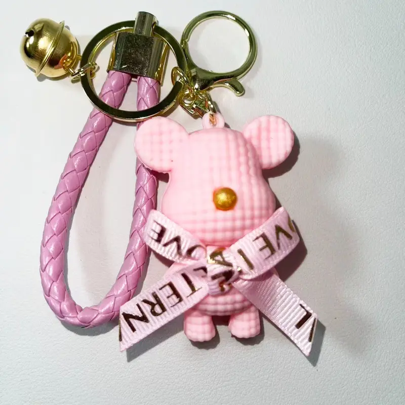 Cute Keychain Kawaii with Bell & Bow Bear, Unique Design Daily Accessory, Perfect Fun Gift for Friends and Family, Trendy Simple Style Keychain