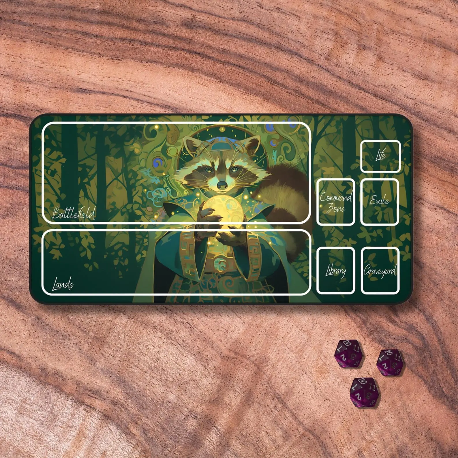 MTG Playmat with Zones,Raccoon Sorcerer Themed TCG Playmat, Unofficial MTG Playmat, Trading Card Game Accessories, Gifts for Gamers