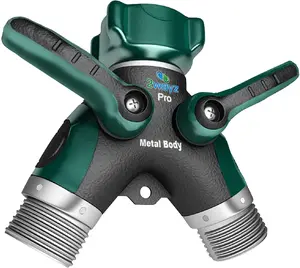 "24-HOUR SALE" Hose Splitter, 2 Way Heavy Duty, Garden Hose Splitter, Faucet Splitter, Outdoor Faucet Splitter, Y Adapter for Water Hose, Water Spigot Splitter, All Metal, with Shut off Valve - 4" x 4" x 1.5"