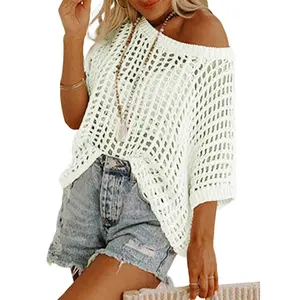 2026 Summer Women Sleeveless Crochet Knit Top Beach Cover Up Lightweight Breathable Mesh Blouse for Vacation Travel Tropical Outfit Stylish Casual Fashion