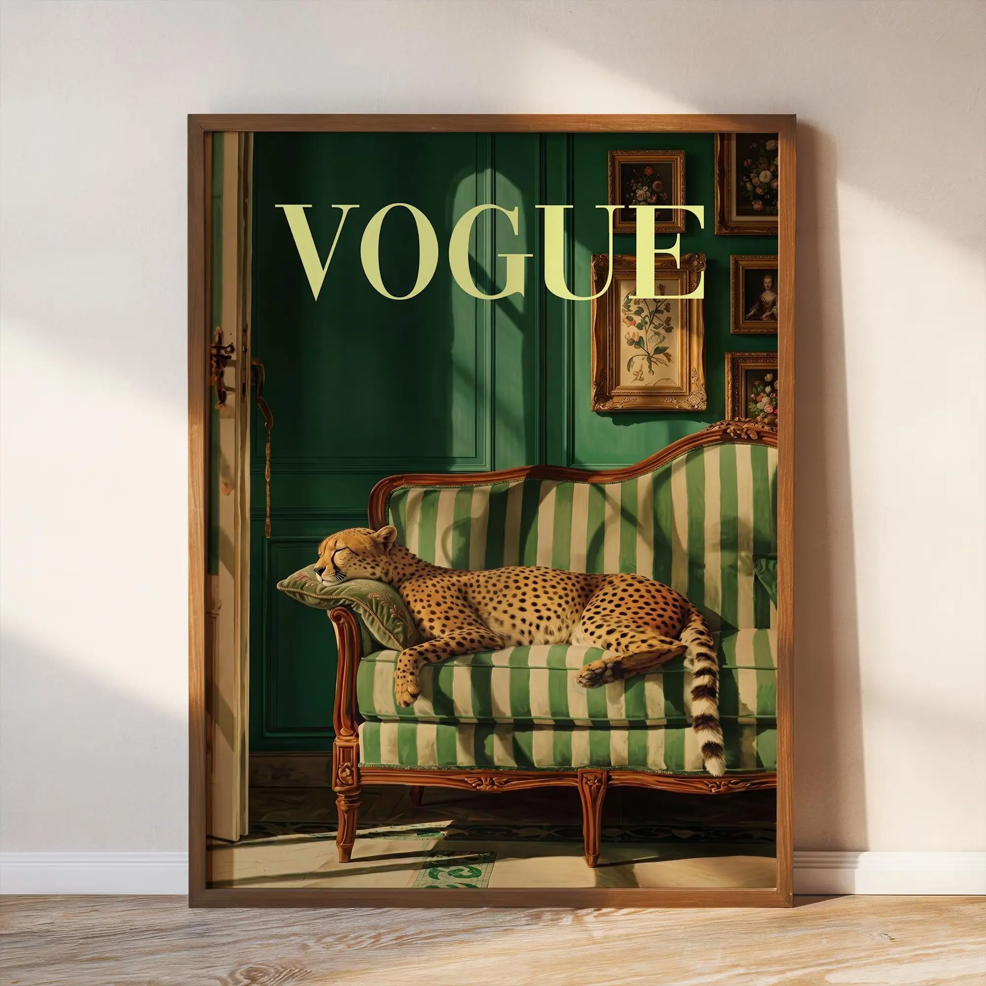 V0gue Cheetah Print Sofa Art Vintage Chic Editorial Decor Poster Unframed Poster