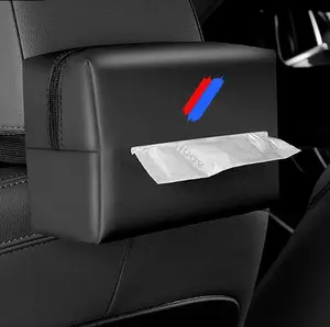 2 PCS Car Tissue Holder, Hanging Tissue Holder in Car, Premium PU Leather Cars Napkin Holder for Universal Auto, Compatible with BMW 1 2 3 4 5 6 7 Series X1 X2 X3 X4 X5 X6 X7 Accessories（Black）