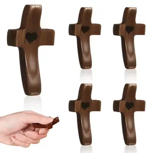 🪵 Christian "Worry Stone". Smooth Wood Prayer Cross | Handheld Meditation Aid | Stress Relief Token | Religious Keepsake (Bulk)