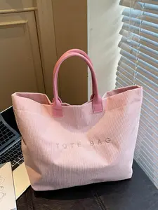 Large Capacity Corduroy Letter Design Handbag, Handbag Shoulder Purse, Casual Fashion Shoulder Bag, Work & Daily Use, Stylish Tote Bag for Fall & Winter