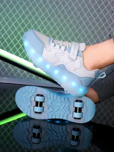 Boys' Walking Shoes, New Roller Skates, Teenage Inline Skates, PU Leather Four-Wheel Invisible Running Shoes, Shoes with Wheels