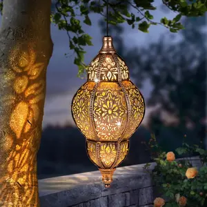 Antique Copper Solar Lantern | Hand-Forged Solar Lantern Islamic | Floral Shadow Art at Dusk