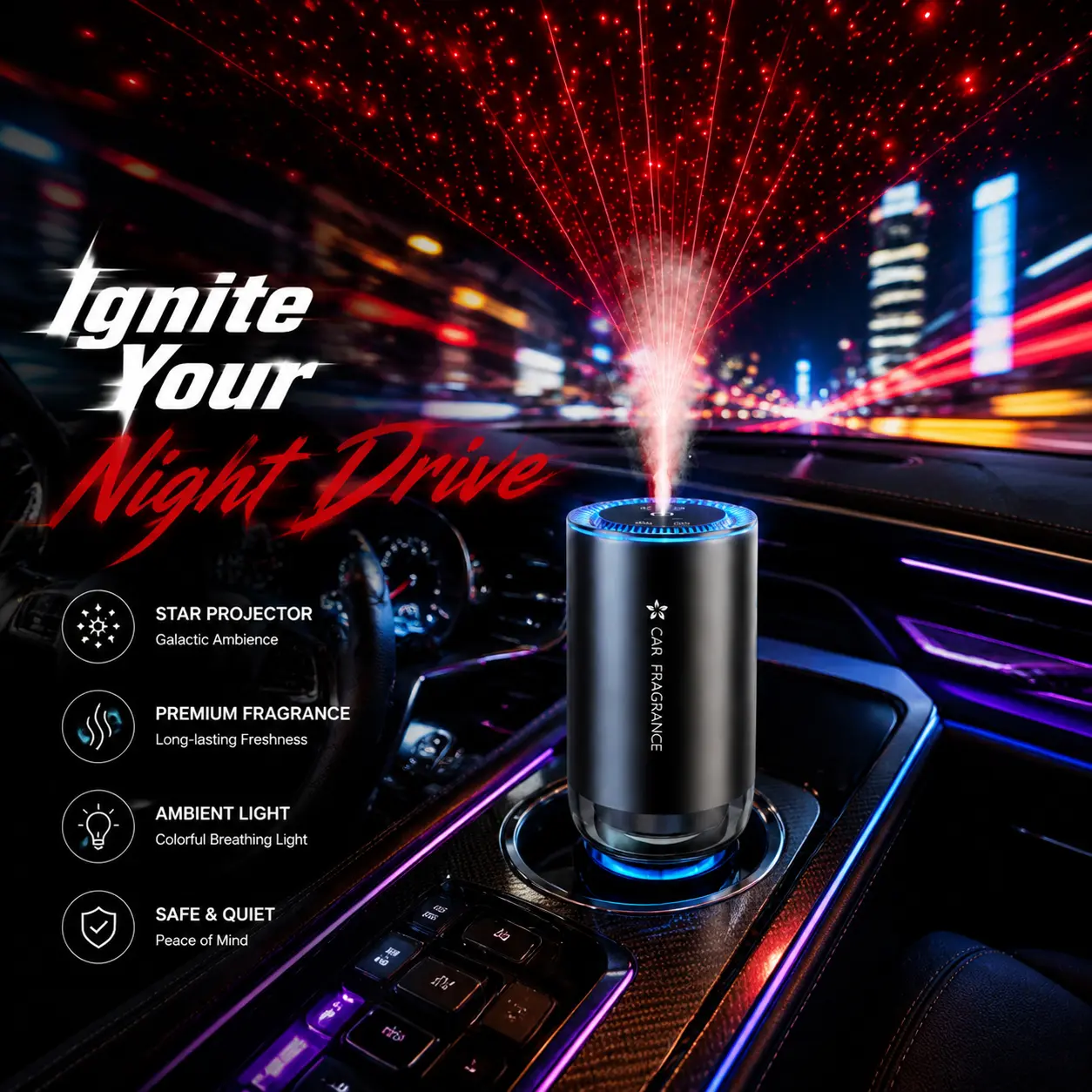 Car & Home Fragrance Oil Diffuser - 1-in-1 Fragrance Machine, Starry Sky Light Effects, Multiple Adjustable Modes, Purified Fresh Air Aromatherapy Accessory car air freshener air freshener car