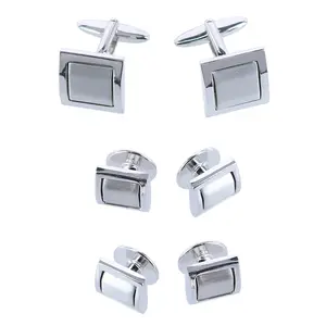 Trafalgar The Plaza Square Rhodium Over Brass Formal Set (Cufflinks & Tuxedo Studs), Cufflinks