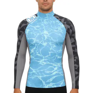 Waterscape Print Rash Guard Men's Beach Swim Shirt