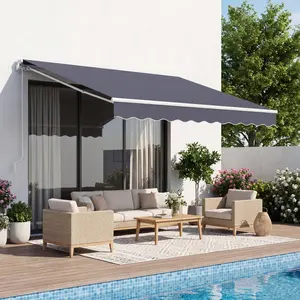 VEVOR Manual Retractable Awning, 9.8' x 8.2' Outdoor Patio Awning Retractable Sun Shade, Patio Door Window Water-Resistant Polyester Sunshade Shelter with Crank Handle for Deck, Balcony, Yard, Gray