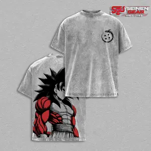 Super Saiyan 4 Kakarot Graphic Vintage Acid Wash Tee, Oversized Heavyweight Anime Shirt, Manga Streetwear Clothing, Japanese Y2K Fashion Outfit Gift for Anime Fans