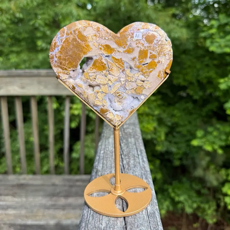 Brecciated Jasper Heart A1 - on Stand Crystal Heart Display Healing Decor