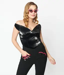 Betty & Veronica x Unique Vintage Black Vegan Leather Violet Top