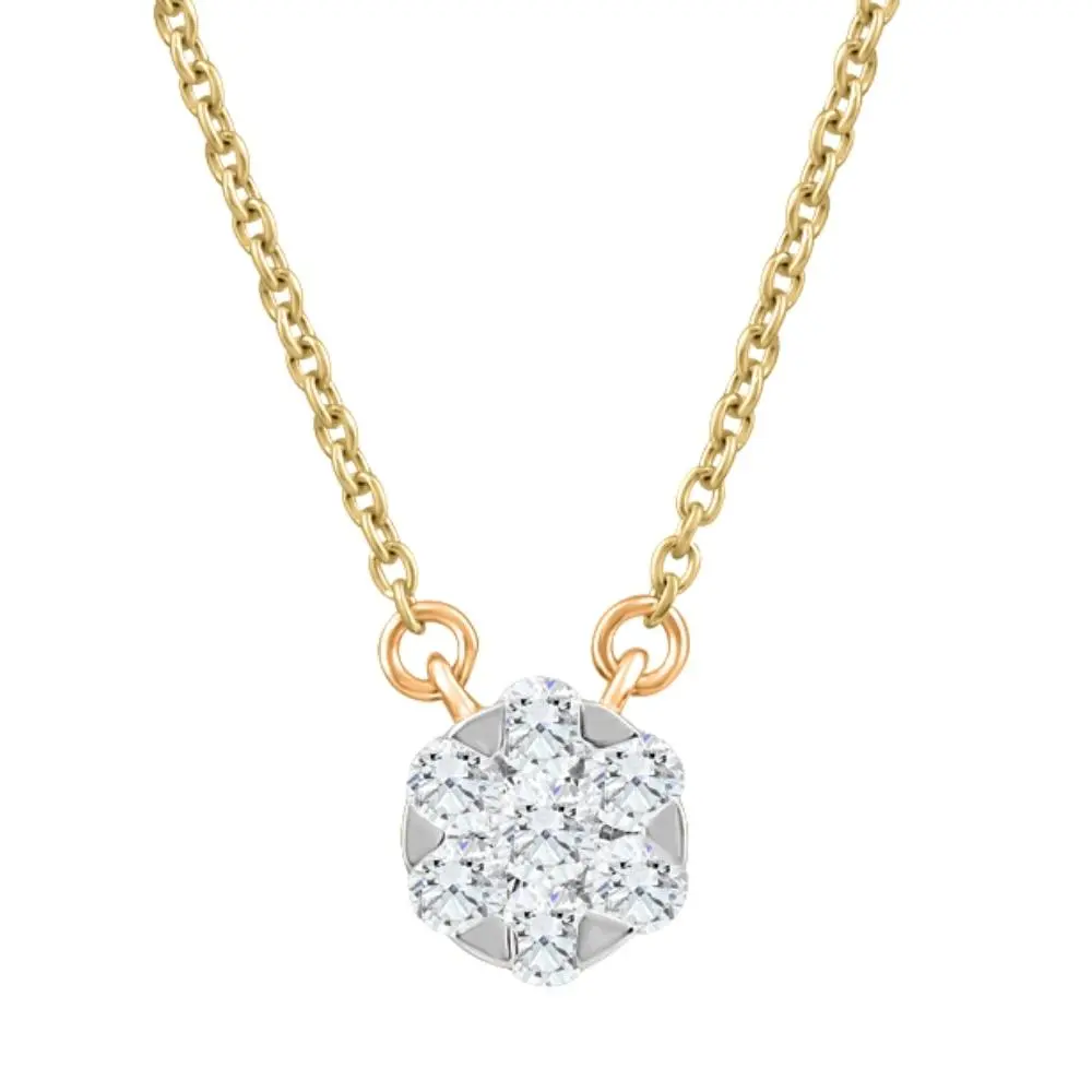 1/4Ct TW Lab Grown Diamond Halo Round Pendant Yellow Gold Women's Necklace 18"