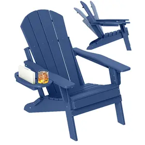 NAVINE HDPE Folding Adirondack Chair Outdoor Bench, Adjustable Adirondack Chair with 3 Recline Positions,All Weather-Resistant Fire Pit Chairs with 4-in-1 Cup Holder, Adirondack Outdoor Chairs for Patio, Backyard, Balcony, Porch, Poolside