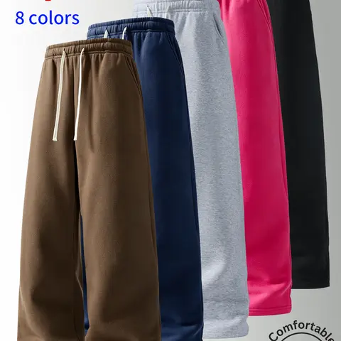3-Pack Men's Pants, Unisex Baggy Sweatpants, Wide-Leg Casual Athletic Pant, Drawstring Waistband, Soft Relaxed Straight Fit Loose Sport Pant, Plus Size Oversized Everyday Outfit, Autumn Winter Gym Use, Casual Pocket Design Pant(optional 3-pack and 1-pack)