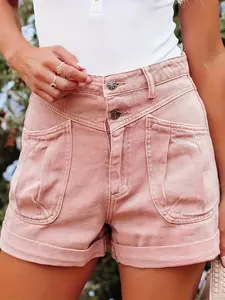 Womens Relaxed Fit Casual High Waist Pocketed Denim Shorts