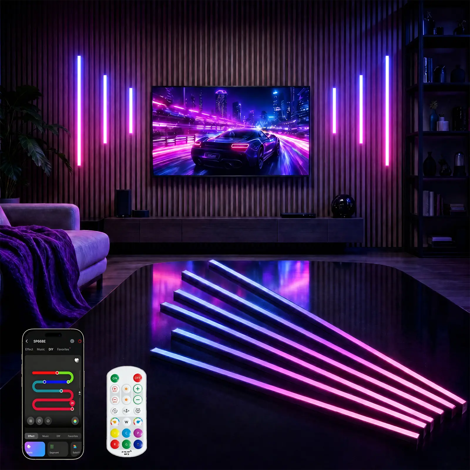 DEMILARE RGB+IC Slat Wall LED Lights, Recessed Lighting Kit for Wood Slat Walls & Acoustic Slat Panels, WiFi APP, Alexa & RF Remote Control, DIY Color Chasing Lighting for Gaming Room, Media Wall, TV Wall, Bedroom & Living Room,SummerFinds,Summer Turn Up