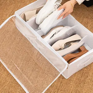 Large Capacity Under Bed Shoe Storage Box, Dustproof Foldable Shoe Organizer with Handles, Multi-Compartment Shoe Box for Home Use
