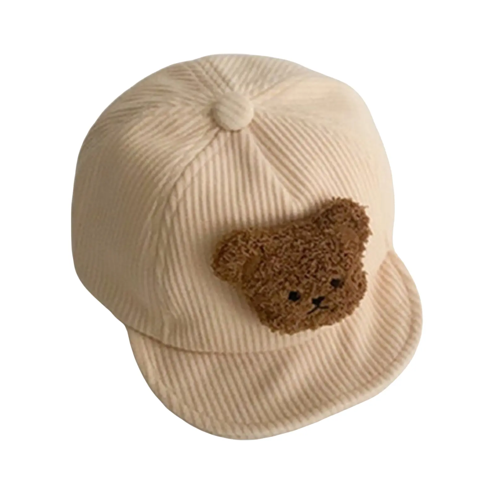 [Yomi Kids] Baby Baseball Cap, Ribbed Plush Bear Patchwork Back Stick-On Sun Hats, Toddler Boys Girls Sun Protection Visor Hats