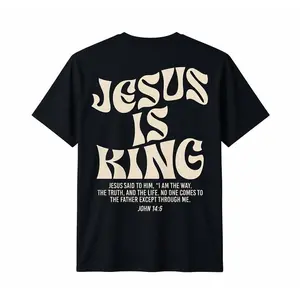 Men's Cotton Short-Sleeve Casual T-Shirt - Fashion Streetwear Top with Christian Jesus Is King Bible Verse John 14:6 God Religious Design
