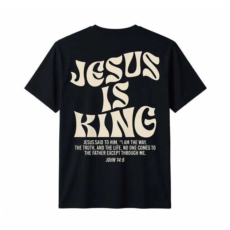 Men's Cotton Short-Sleeve Round Neck Graphic T-Shirt - Cute Elegant Casual Streetwear Top, Christian Jesus Is King John 14:6 Bible Verse Religious God Design, Club Custom-Made Option