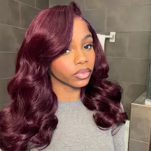 #99 Cherry Red Body Wave Bob Wig 250% Density Glueless 6x4.5 Lace Closure Invisi-Drawstring Ready To Go Human Hair Pre Plucked Layered Side Part Short Bob Wigs