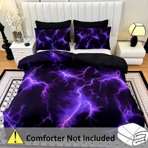 3pcs Fashion Purple Lightning Lines Art Duvet Cover Set(1 Duvet Cover + 2 Pillowcases, No Comforter Included), Soft Breathable High Definition Printed Bedding Set, Suitable for Home Dormitory, Bedroom Set, Dorm Essentials, Modern Print, Art Design, Soft F