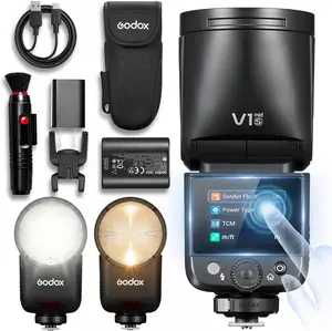 Godox V1 MID 55W Round Head Camera Flash, TTL HSS 1/8000s Speedlite with Touchscreen, 1.7s Recycle, 650+ Full Power Pops, Lightweight Travel Flash for Sony/Canon/Fuji/Nikon/Olympus/Panasonic