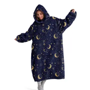 hoodie blanket，Wearable Blanket、Cozy Hooded Blanket Wearable Digital Print Flannel, Soft Warm Starry Night Design, Perfect for Sofa Home Leisure Air Conditioning Nap Office Bed Camping Travel Gift、Christmas Gift,Valentine's Day gift