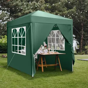 2 x 2m Folding Tent with 2 Doors & 2 Windows, Waterproof & Easy Setup, Ideal for Camping, Picnic & Outdoor Events - Green