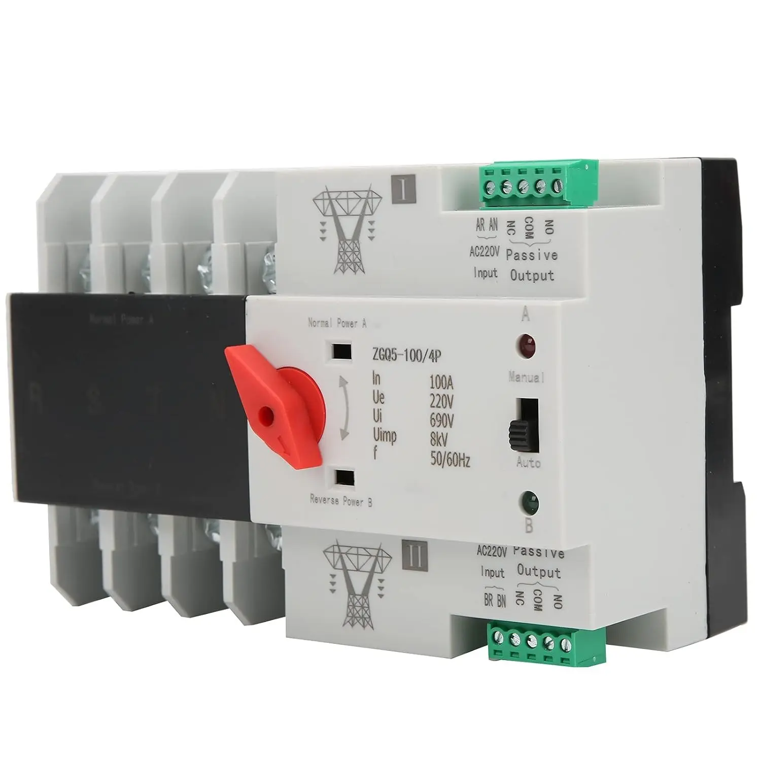 Dual Power Automatic/Manual Transfer Switch 4P 100A 220V Changeover Switch