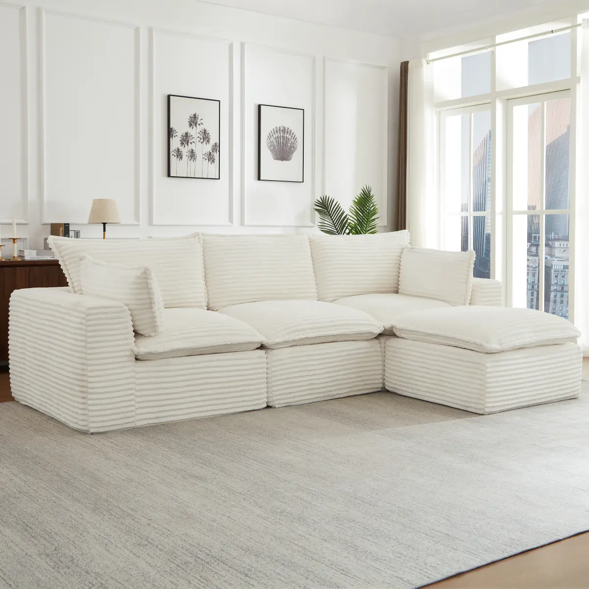 110" Cloud Sectional Sofa with Ottoman, Convertible L-Shape Couch for Apartments, Space-Saving Modular Design for Small Living Rooms & Modern Homes