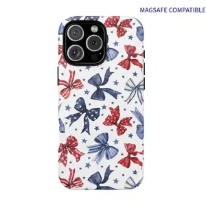 [MagSafe Magnetic] for iPhone 17 Pro Max.Patriotic Bow Phone Case, 4th of July for iPhone 17 promax Cover, Red White Blue Stars,Flag Aesthetic, Cute Girly Independence Day Gift, Summer Trend Cloth Rubber Compatible with iPhone16