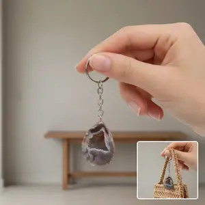 Geode Keychain  Natural Crystal Keychain for Bag & Keys | Unique Stone Keyring Accessory, Assorted Colors (4”)