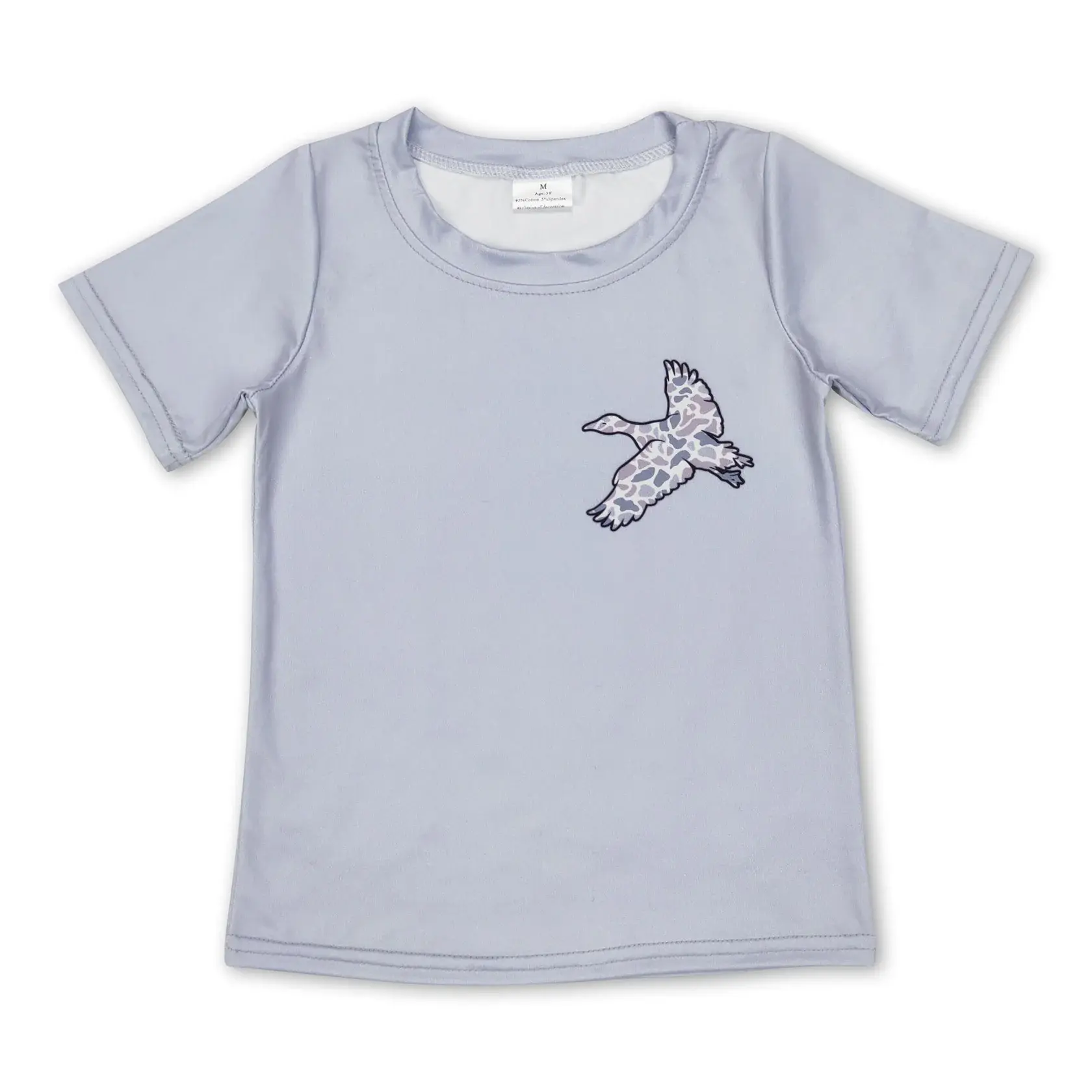 Kids' Grey Long Sleeve T-Shirt, Toddler Boys' Casual Top in Milk Silk with Vibrant Geometric Duck Print, Cozy Winter Pullover, Vibrant Multicolor Geometric Pattern