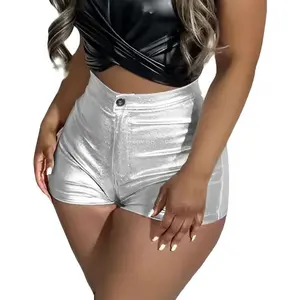 Women's Metallic Faux Leather Shorts High Waist Shiny Sexy Rave Short Hot Pants