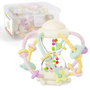 X-STT02 Baby Montessori Sensory Toys for 0-6 6-12 Months, Food Grade Teething Toys for Babies 3-6 6-12 12-18 Months, Newborn Infant Learning Developmental Rattle Toy for 6-12 Months Boys Girls(Beige)