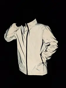 Reflective Jacket Spring Fall Men's Outerwear, Korean Style Stand Collar Loose Fit Solid Color Windbreaker, Night Cycling Reflective Fishing Coat