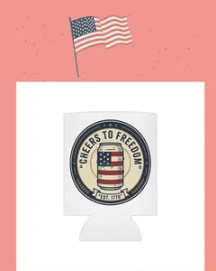 Cheers to Freedom can cooler | American flag beer can, 1776 patriotic drink koozie