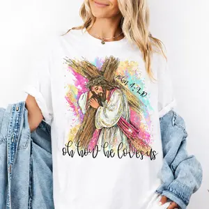 Comfort Color Brushstroke Glitter Easter, He Is Risen Christian Easter Shirt, Brushstroke Glitter Faith Graphic Tee, Oh How He Loves Us T-Shirt